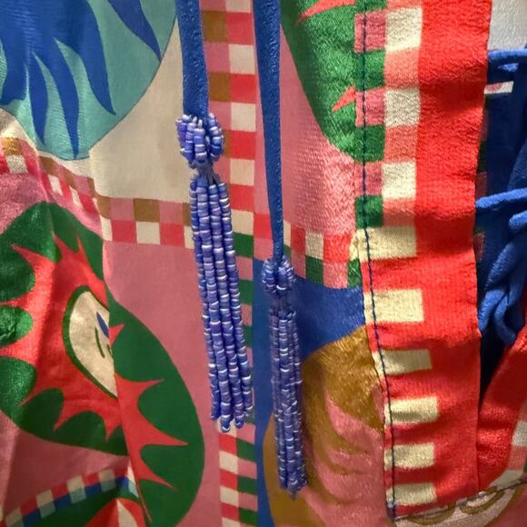 Johnny Was Workshop Front Tie Villa Silk Blouse Sun Print XL NWT Boho Gift - Picture 5 of 8